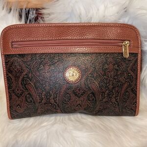 Elegant Black and Brown Clutch with Gold Accent